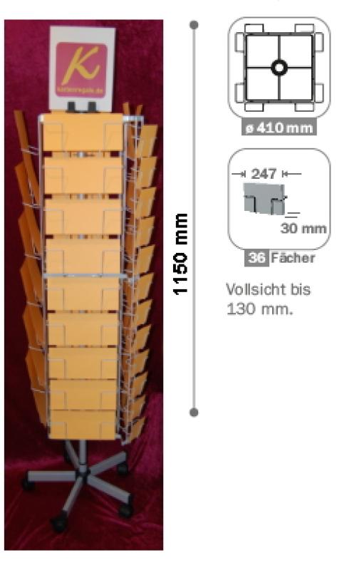 Bodenständer L-DIN Querformat, 36 Fächer, 247 mm breit, 1-reihig, 4-seitig, silber